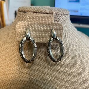 Brighton Alta Earrings Silverplate Oval Drop Dangle Engraved Swirl Pattern